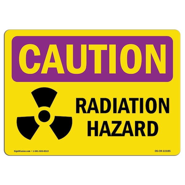 OSHA RADIATION Sign, Radiation Hazard, 5in X 3.5in Decal, 10PK, 3.5" H, 5" W, Landscape, PK10